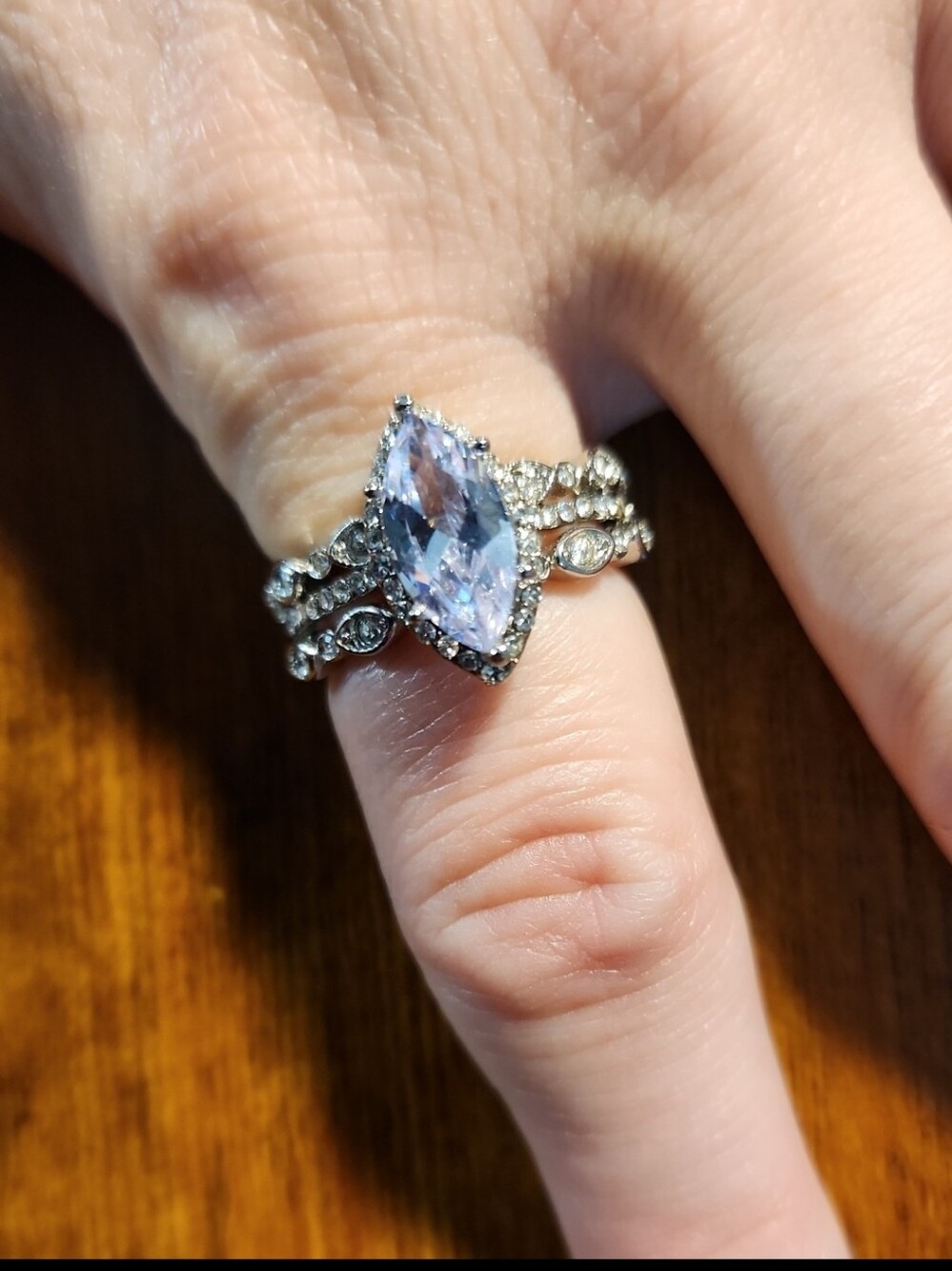 Unique Vintage Style 2 Rings But Looks Like A 3-Piece Marquise Bridal Ring Set.